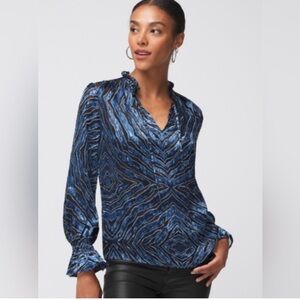 EUC WHBM Geo Silk Blend Burn Out Zebra Print Tie Blouse Medium